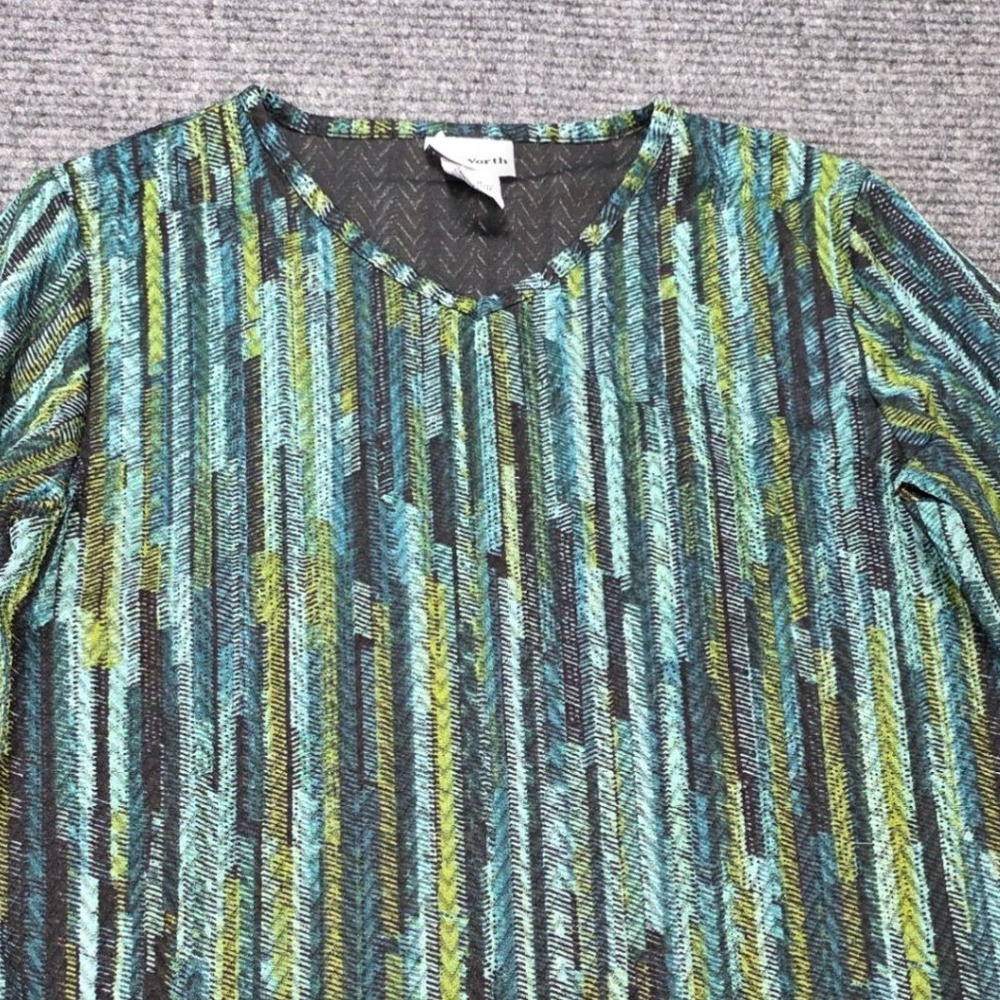 Bon Worth 3/4 Sleeve Top Women's Size SP Teal Green Abstract Stripe V-Neck - Picture 7 of 7